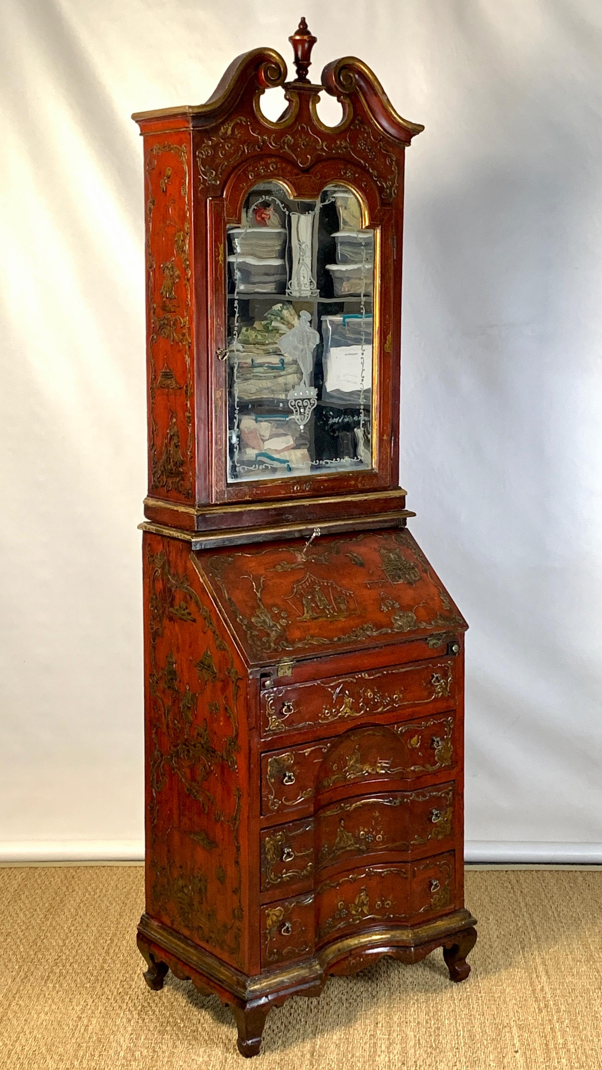 Wood 19th Century Italian Chinoiserie Decorated Secretary Desk