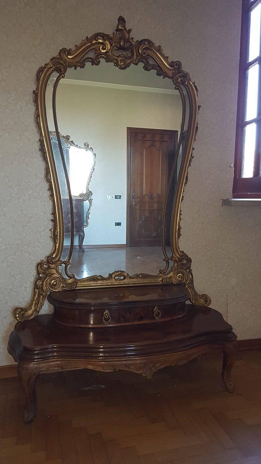 Mirror 19th Century Italian Chippendale Bombay in Burl Walnut Bedroom Set For Sale