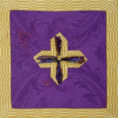 Italienische Kirchenwagentasche des 19. Jahrhunderts in Lila mit kirchlicher Dreifaltigkeit