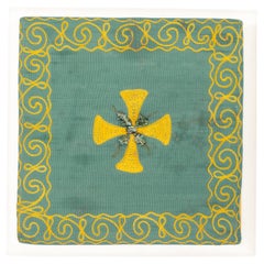 Antique 19th Century Italian Church Offertory Bag in Teal with Ecclesiastical Trim