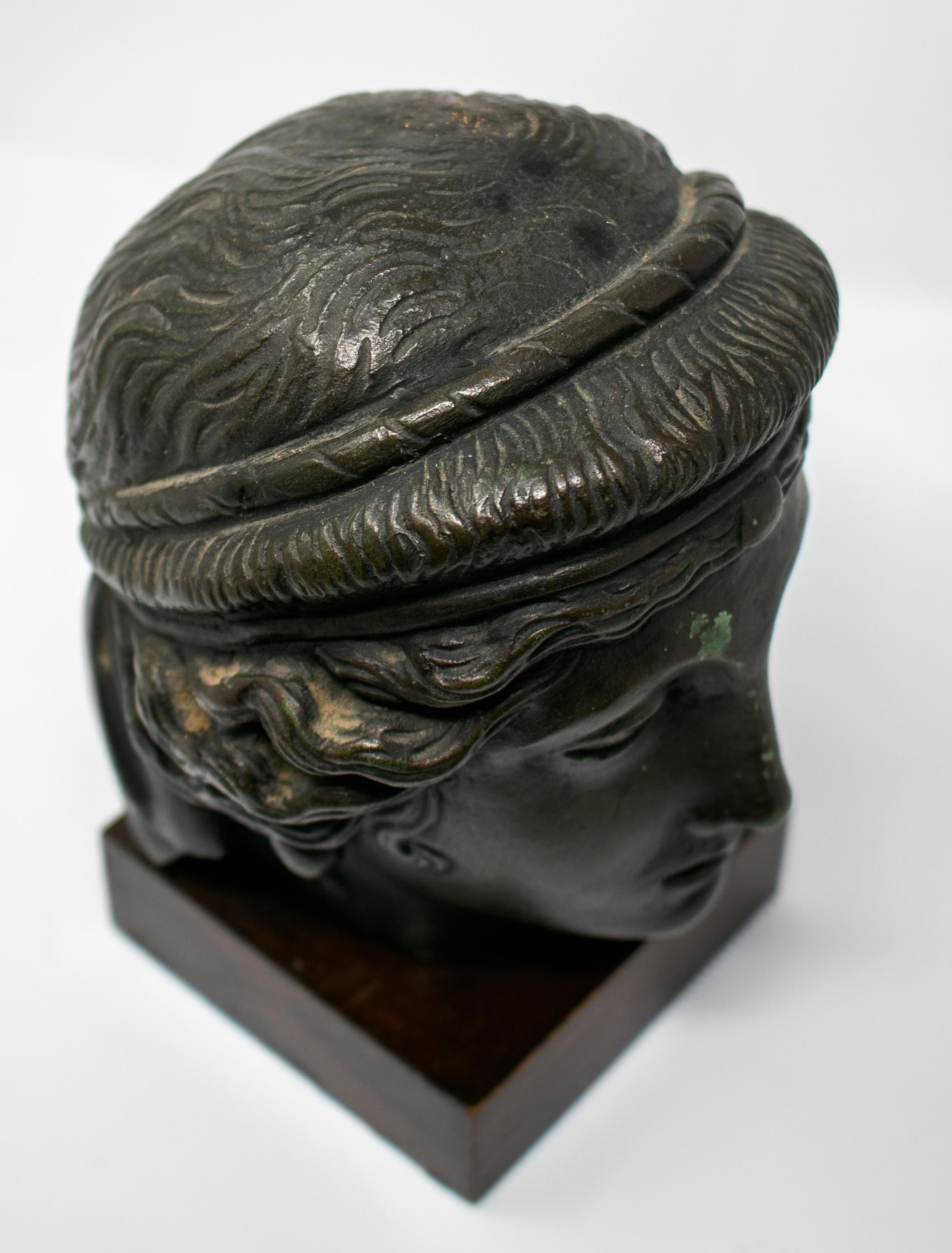 19th Century Italian Classical Greek Bust in Bronze on a Wooden Base 7