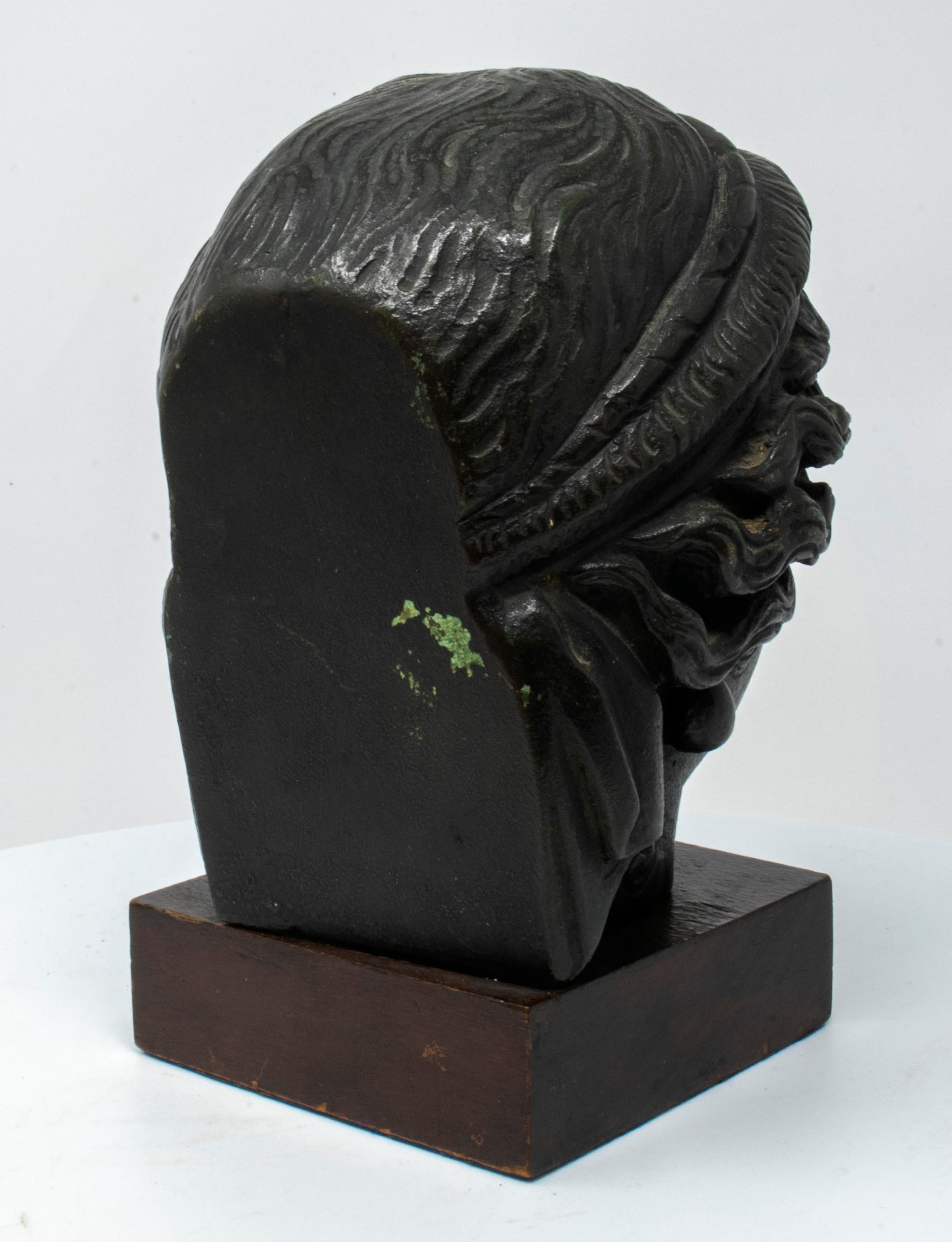 19th Century Italian Classical Greek Bust in Bronze on a Wooden Base 3
