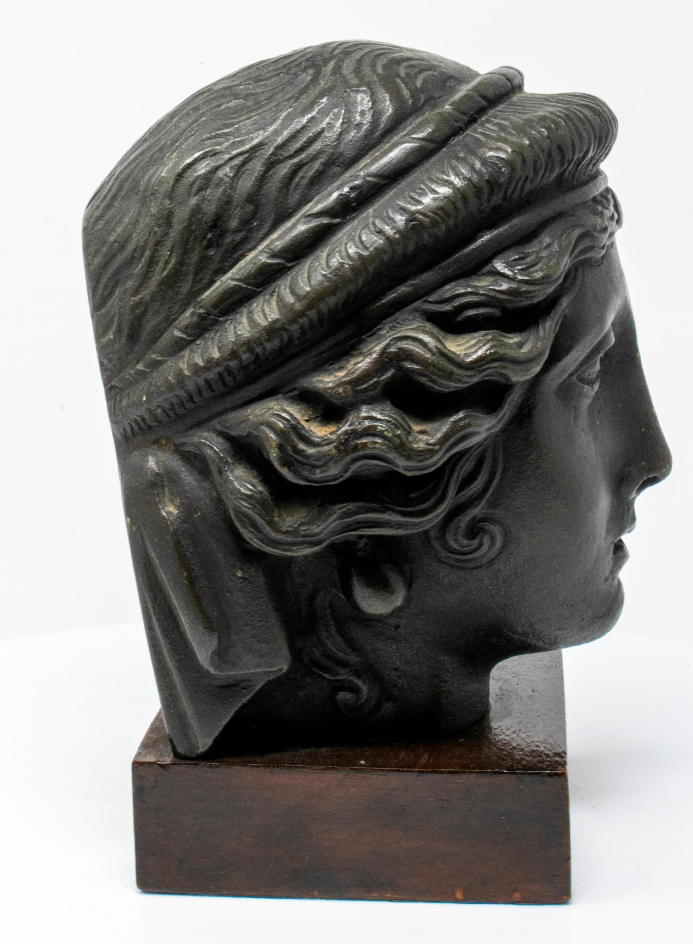 19th Century Italian Classical Greek Bust in Bronze on a Wooden Base 4