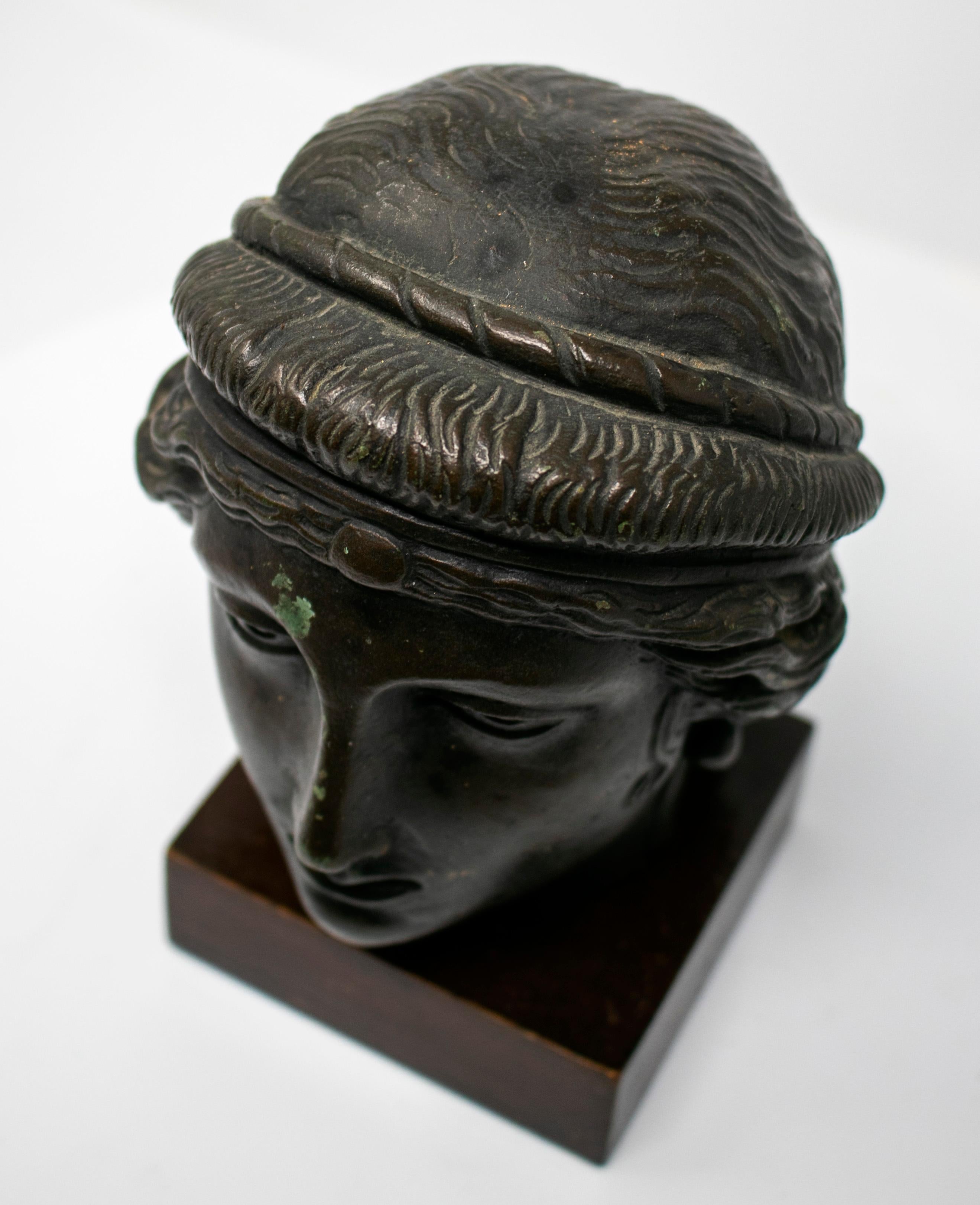 19th Century Italian Classical Greek Bust in Bronze on a Wooden Base 6