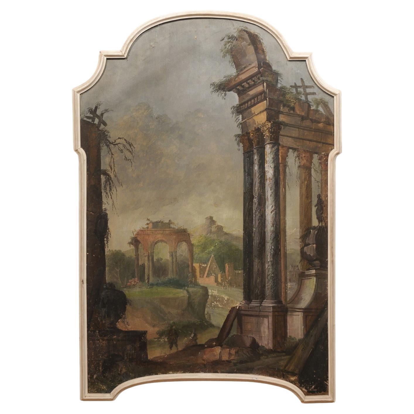 Huile sur toile italienne du 19ème siècle, paysage dans un cadre