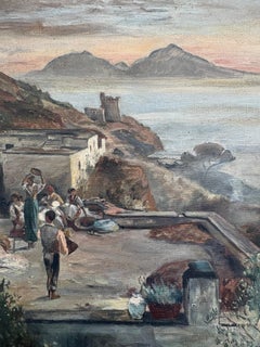 19th Century Italian Coastal Scene Oil Painting, Scuola di Posillipo, Unsigned