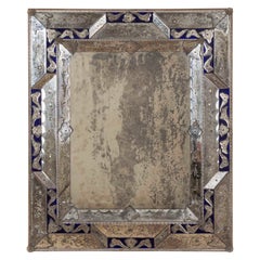 19th Century Italian Cobalt Blue and Clear Glass Mirror