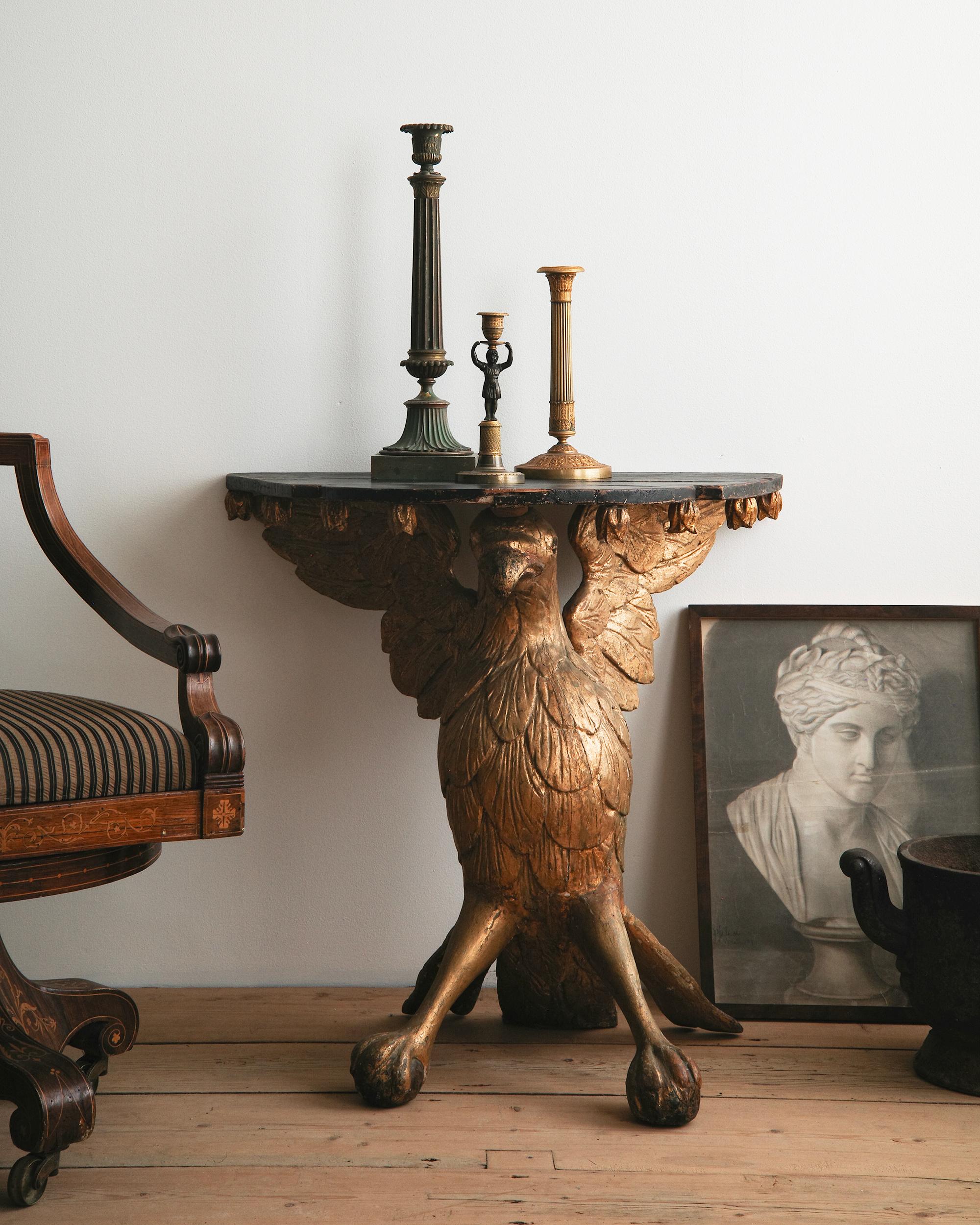 19th century Italian gilded and painted console table from the Empire period in it's original condition. Ca 1810, Italy. 
