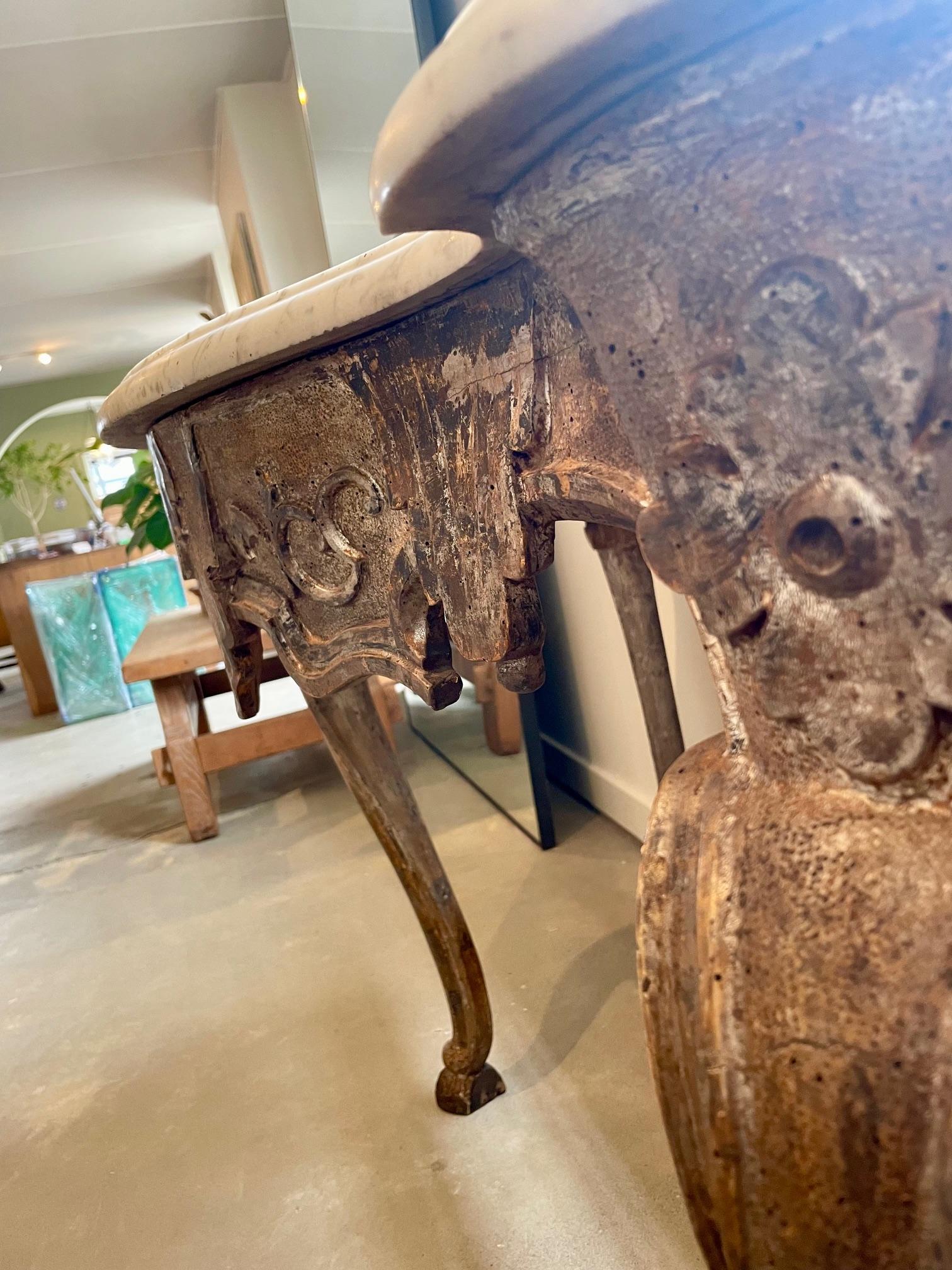 Carrara Marble 19th Century Italian Console with Marble Top For Sale
