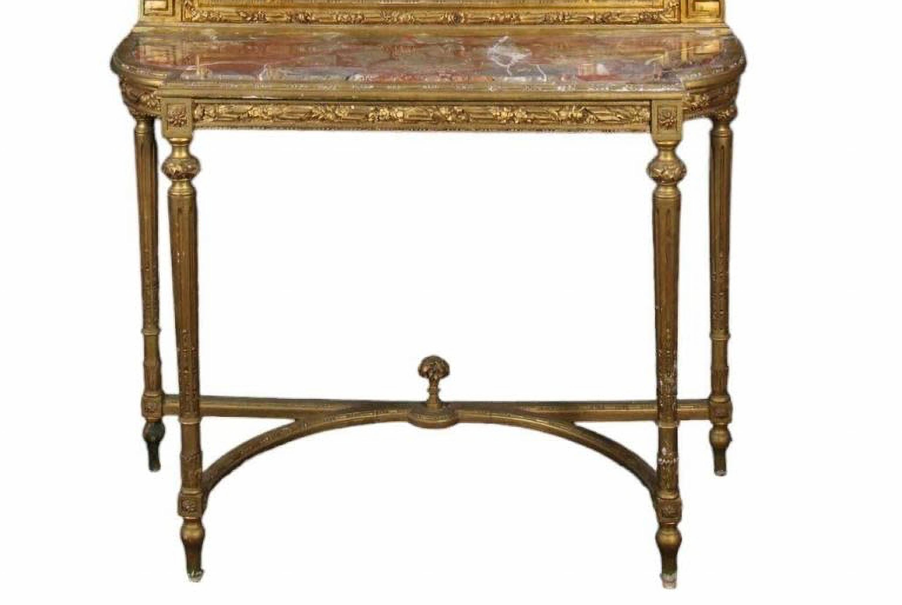 19th Century Italian CONSOLE WITH MIRROR
in carved and gilded wood, top in Sicilian jasper
Sicily 19th century
h 299 x 125 x 45 cm
original condition