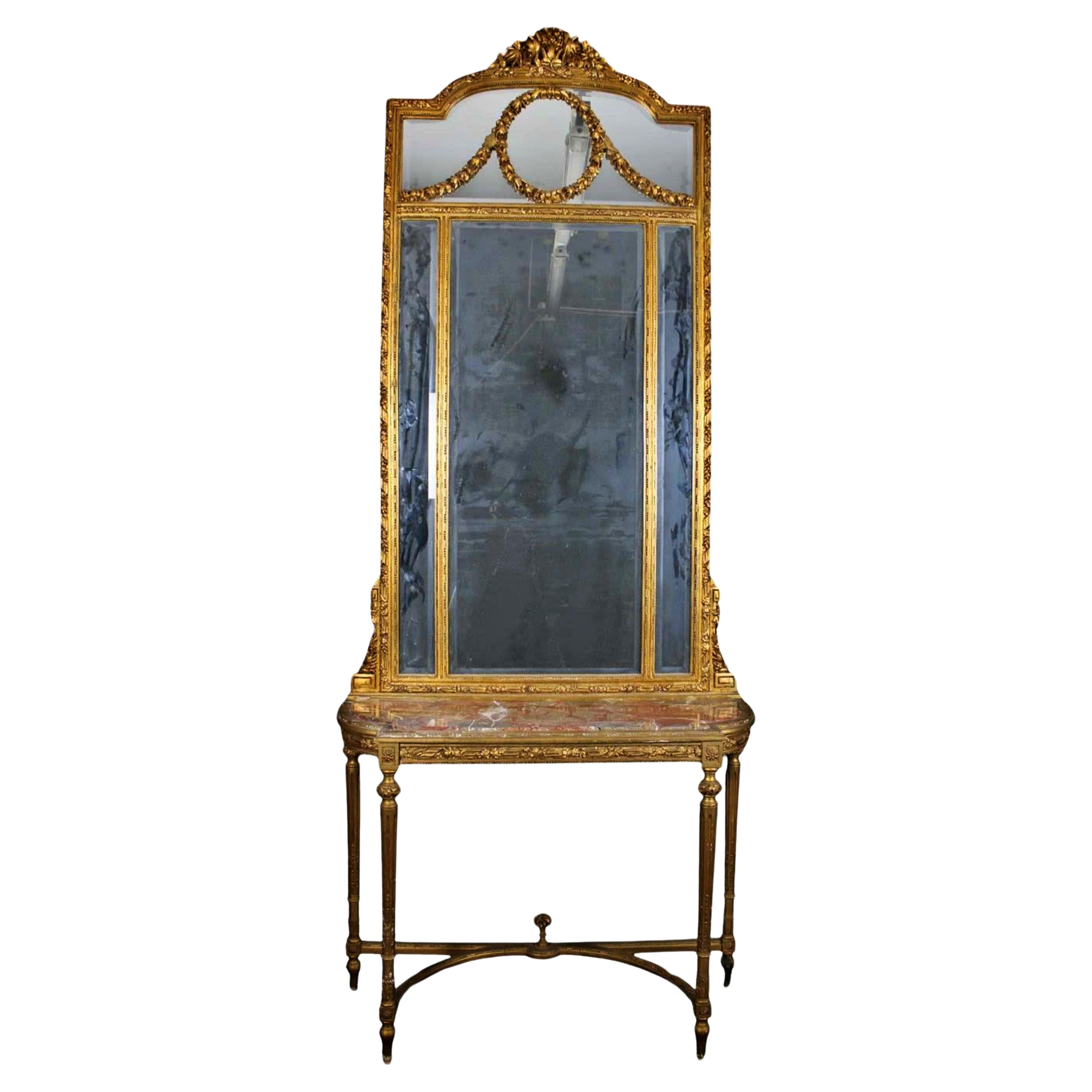 CONSOLE italienne du 19ème siècle avec miroir en vente