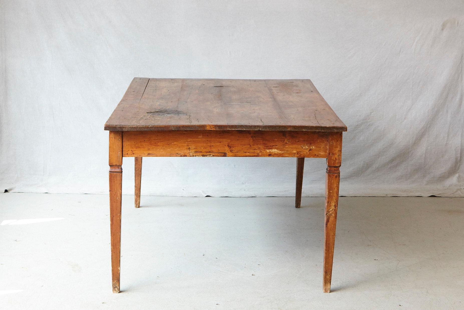 19th Century Italian Country Pine Farm Table with Drawer 1
