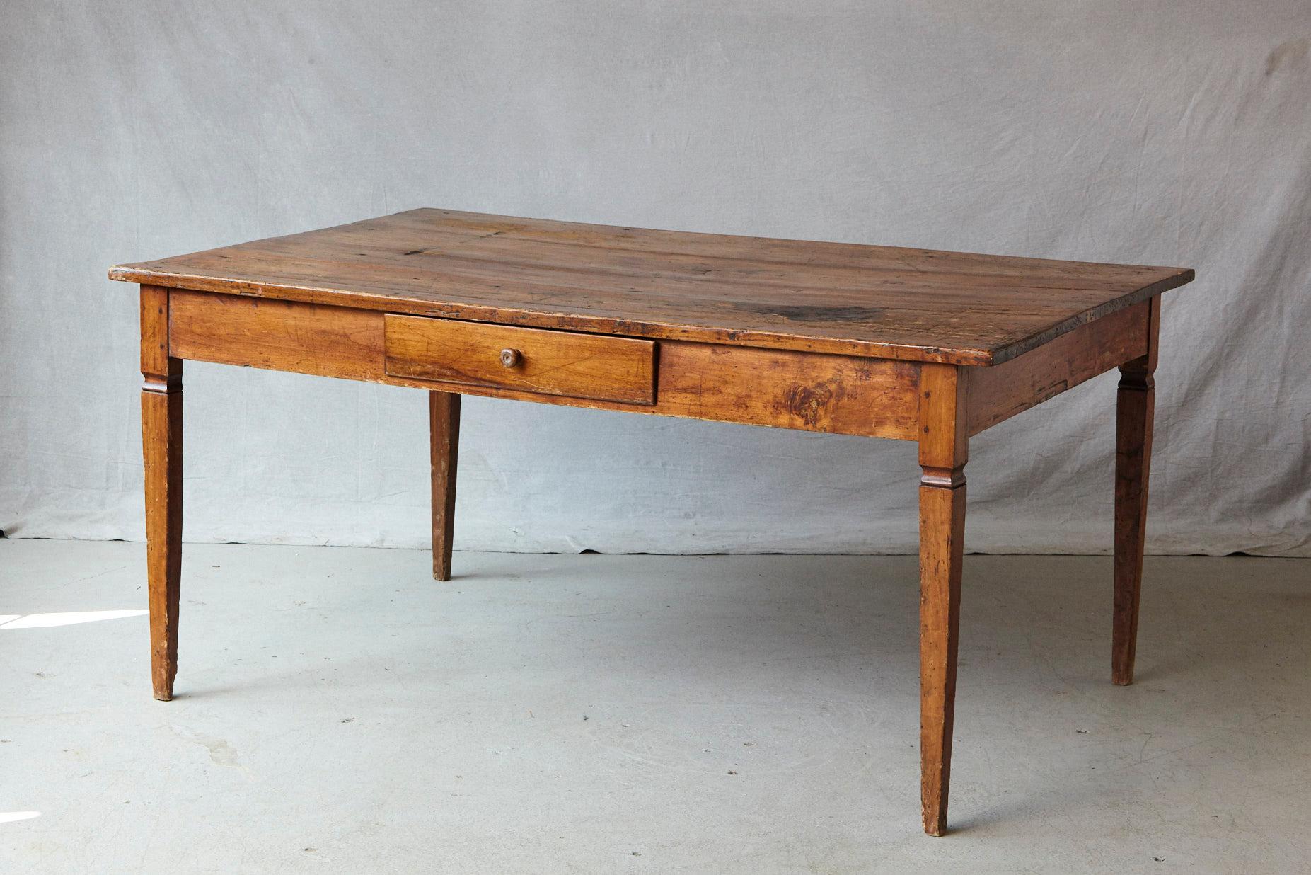 19th Century Italian Country Pine Farm Table with Drawer 3