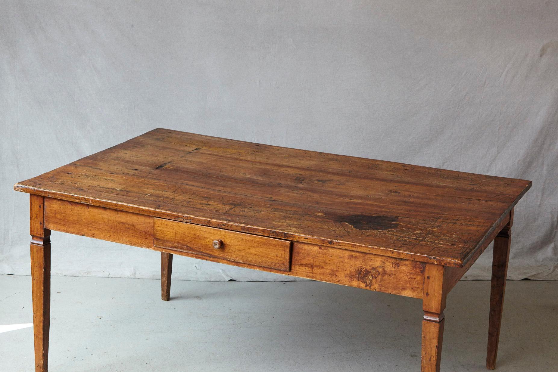19th Century Italian Country Pine Farm Table with Drawer 6
