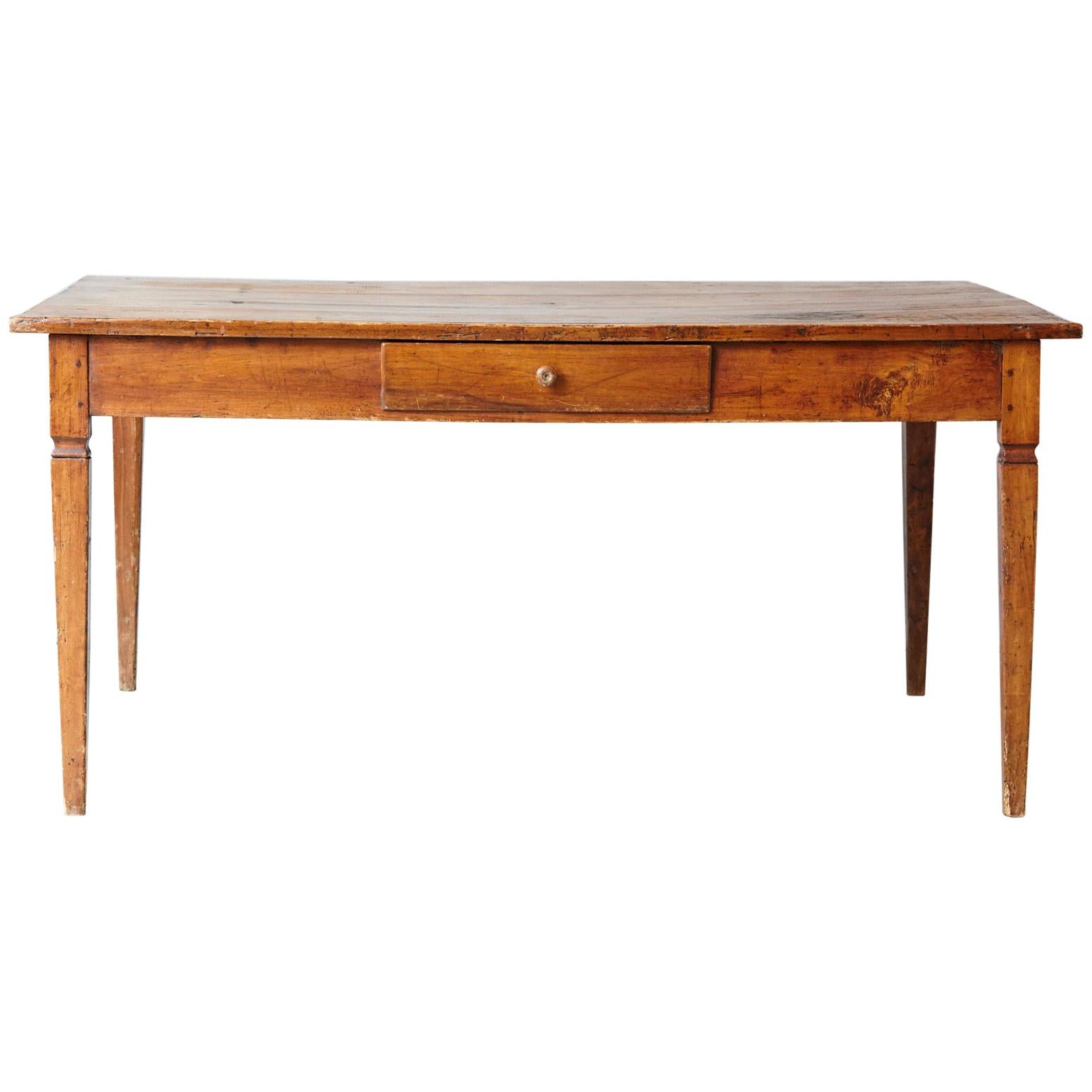 19th Century Italian Country Pine Farm Table with Drawer