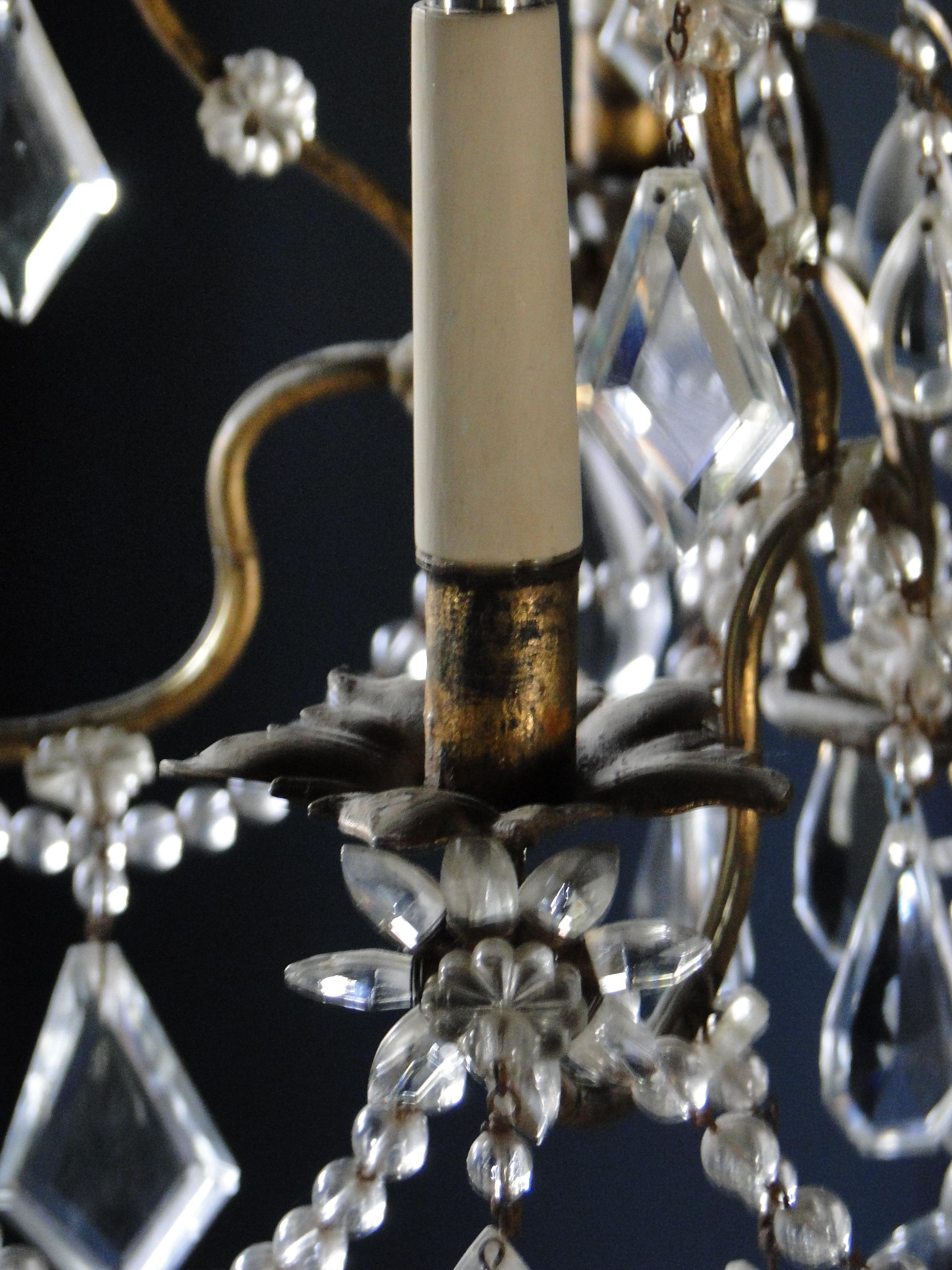 Gilt 19th Century Italian Cristal Five-Light Chandelier
