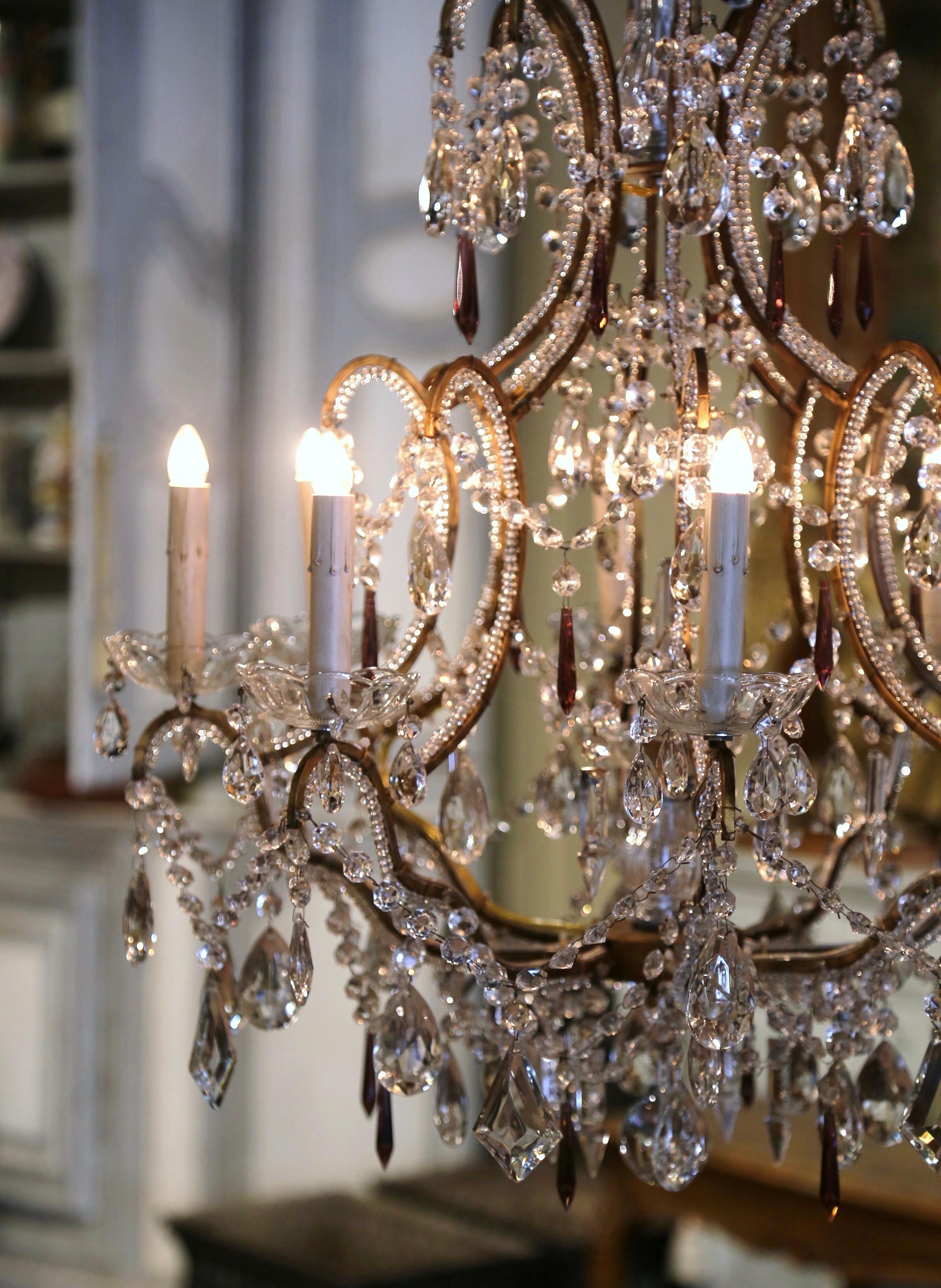 19th Century Italian Crystal and Brass Eight-Light Chandelier with Pendants 2