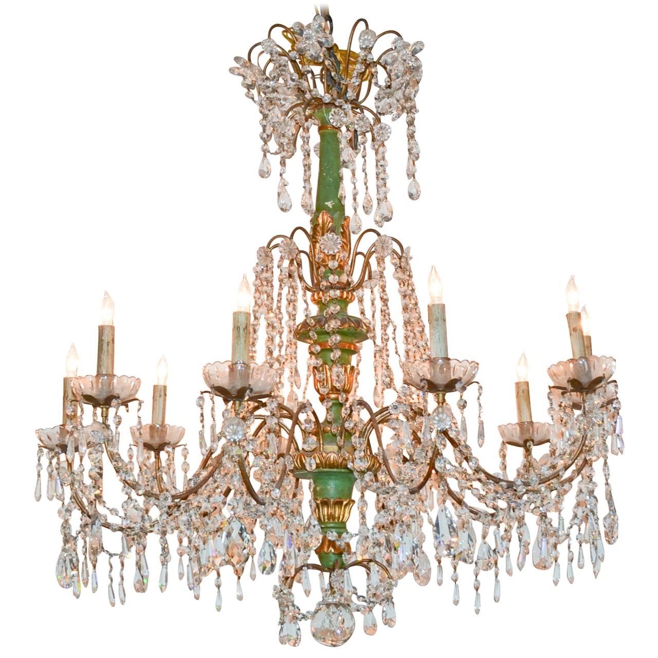 19th Century Italian Crystal and Giltwood Chandelier