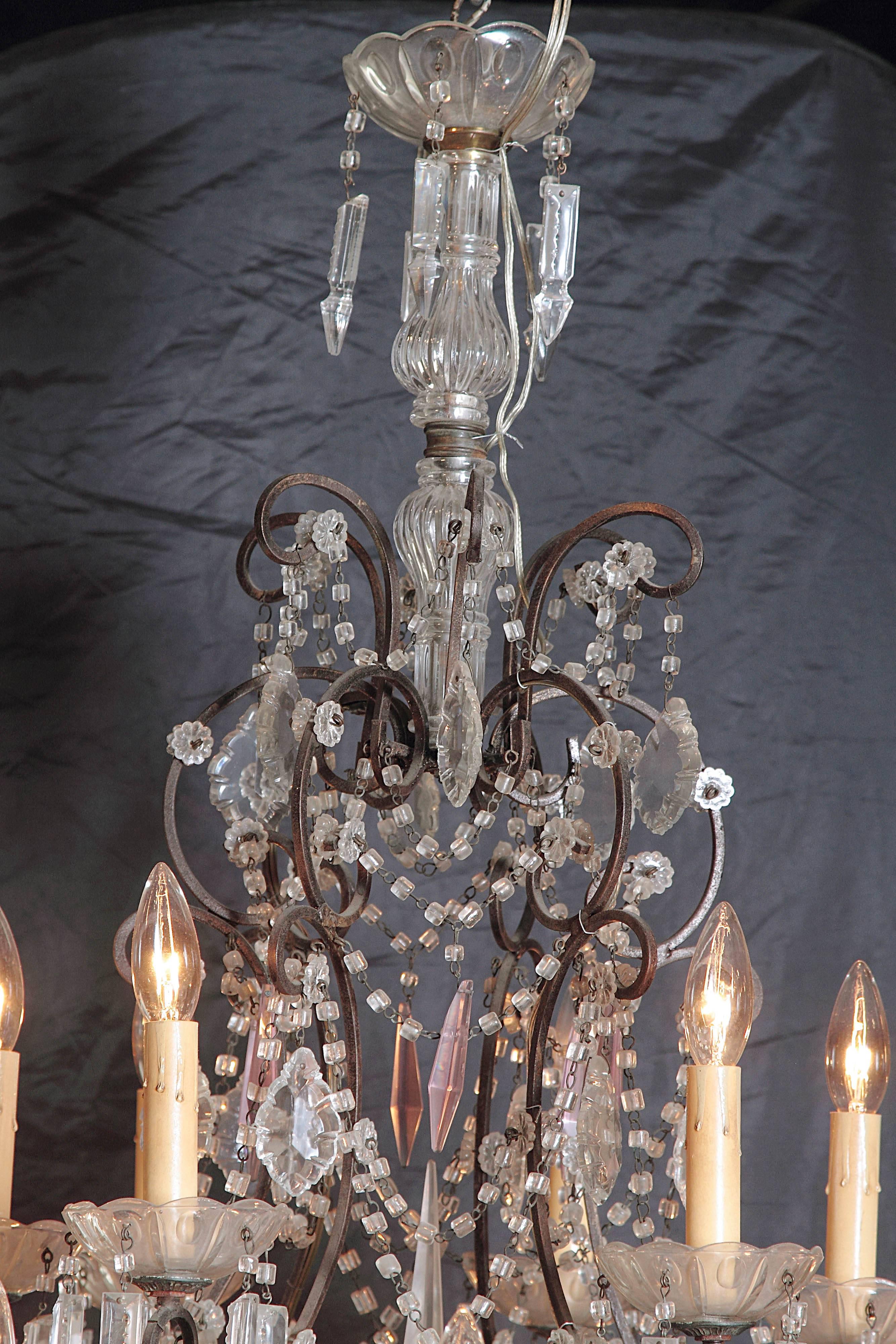 19th Century Italian Crystal and Iron Eighteen-Light Chandelier In Excellent Condition In Dallas, TX