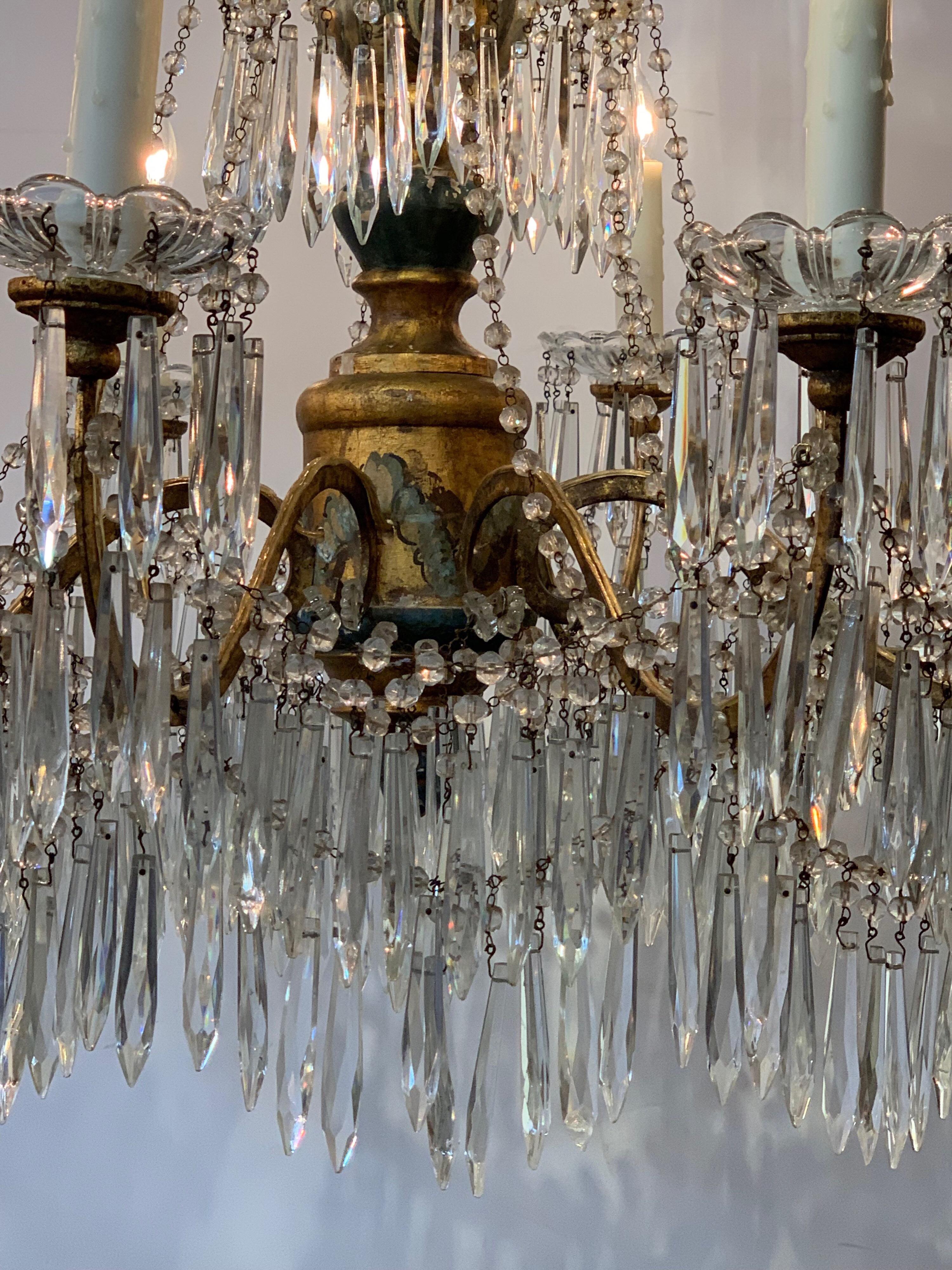 Beautiful 19th century Italian crystal chandelier with a hand painted stem,
circa 1860.