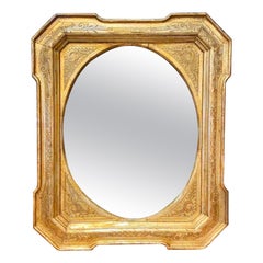 19th Century Italian Crystal Wall Mirror in Gilt Wood Hand Carved Frame