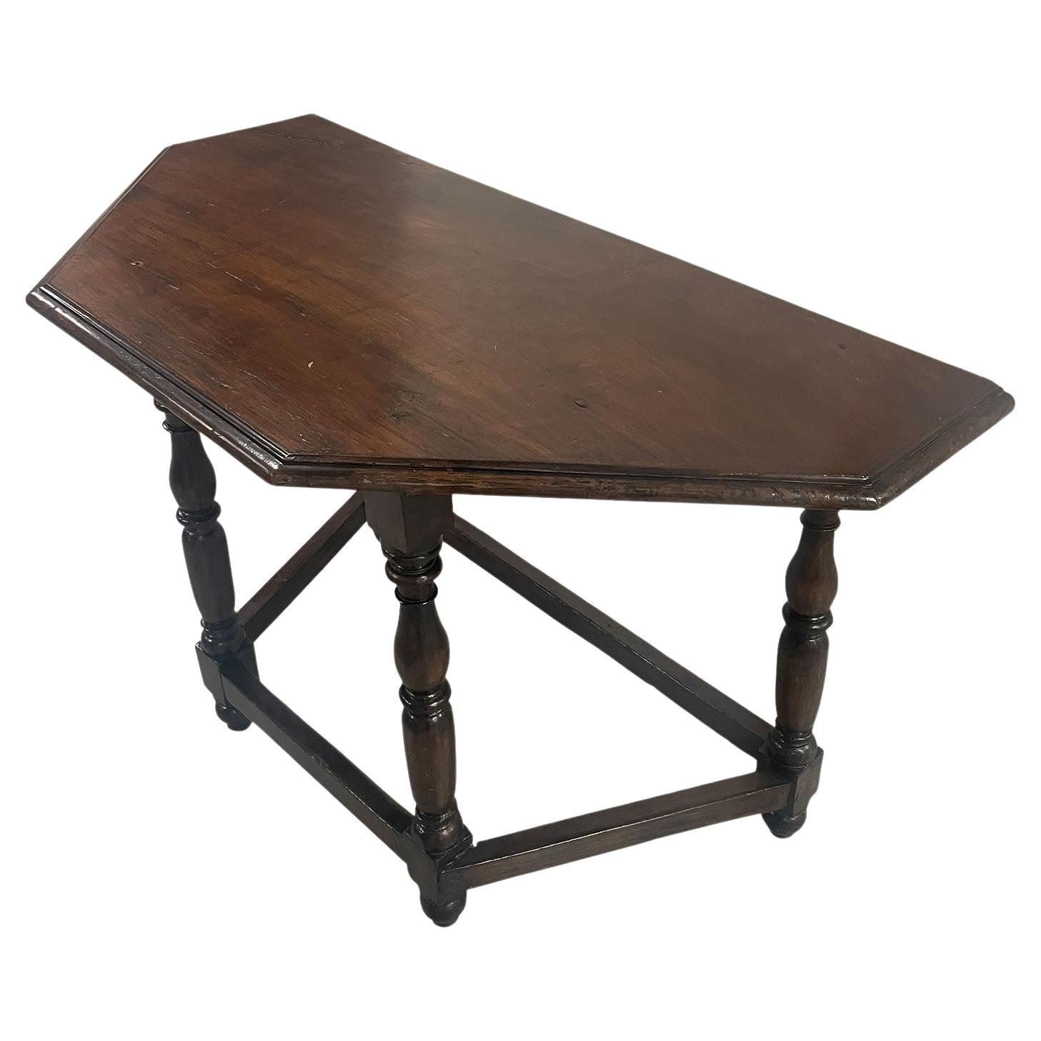 19th Century Italian "D" Shaped Walnut Console Table 