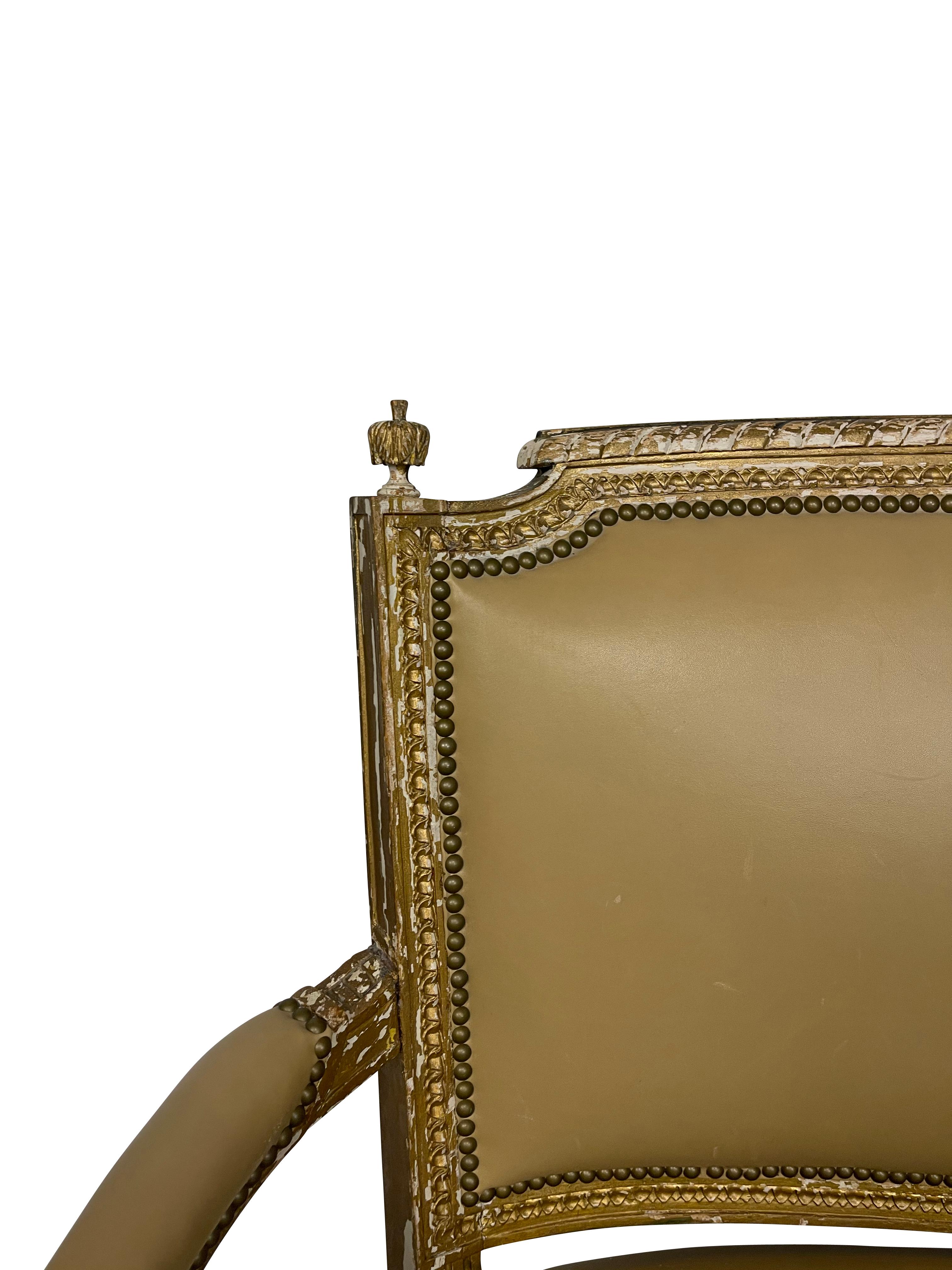 19th Century Italian Diminutive Painted Settee in Tan Leather For Sale 1