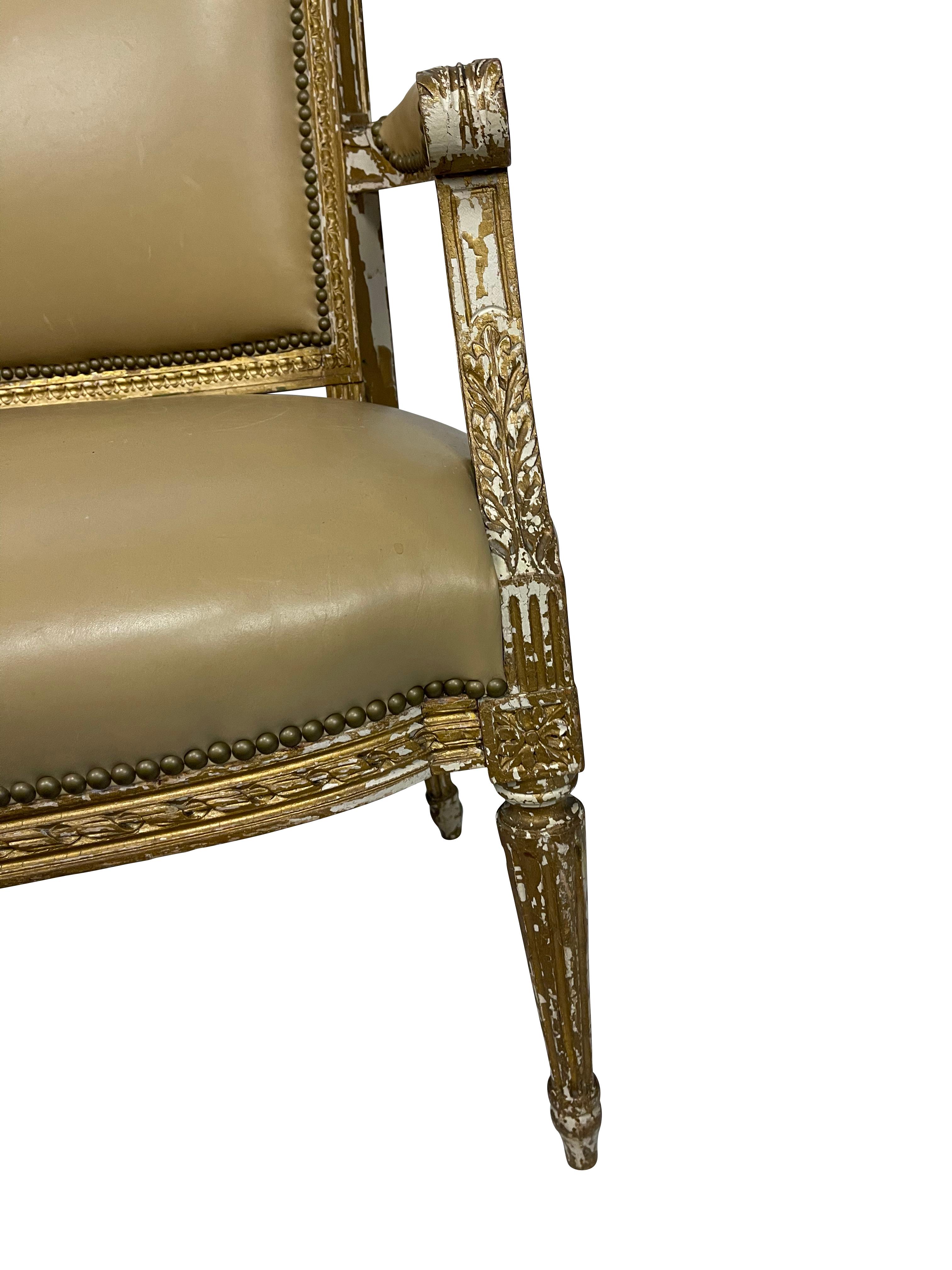 19th Century Italian Diminutive Painted Settee in Tan Leather For Sale 3