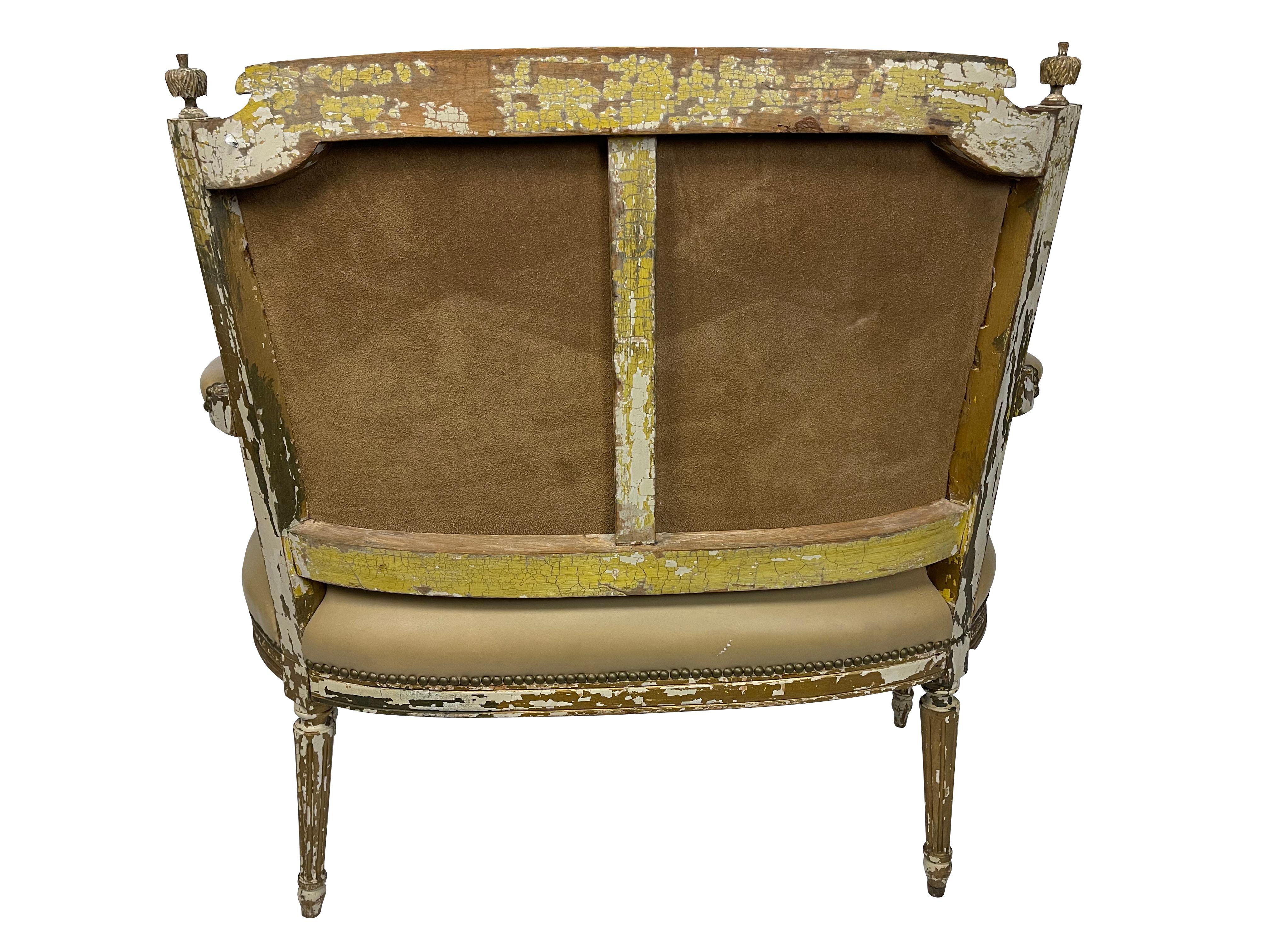 19th Century Italian Diminutive Painted Settee in Tan Leather For Sale 4