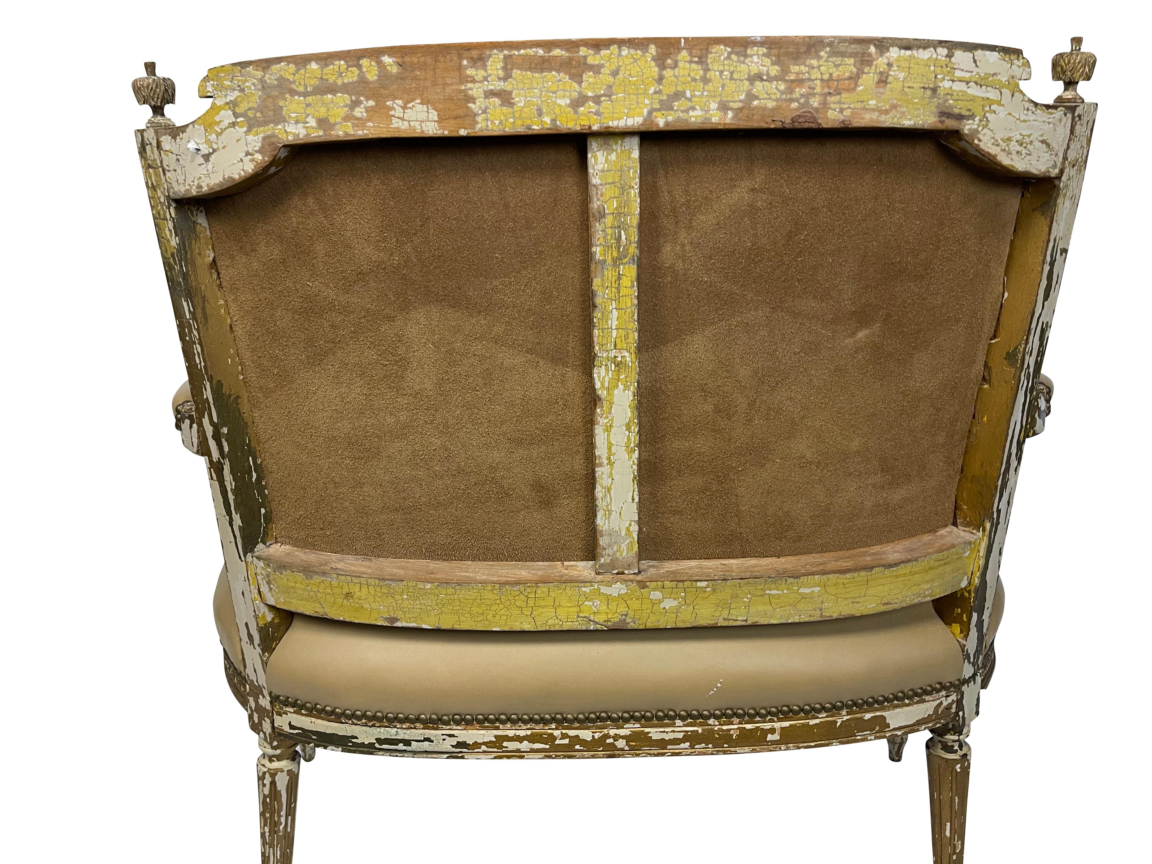 19th Century Italian Diminutive Painted Settee in Tan Leather For Sale 5