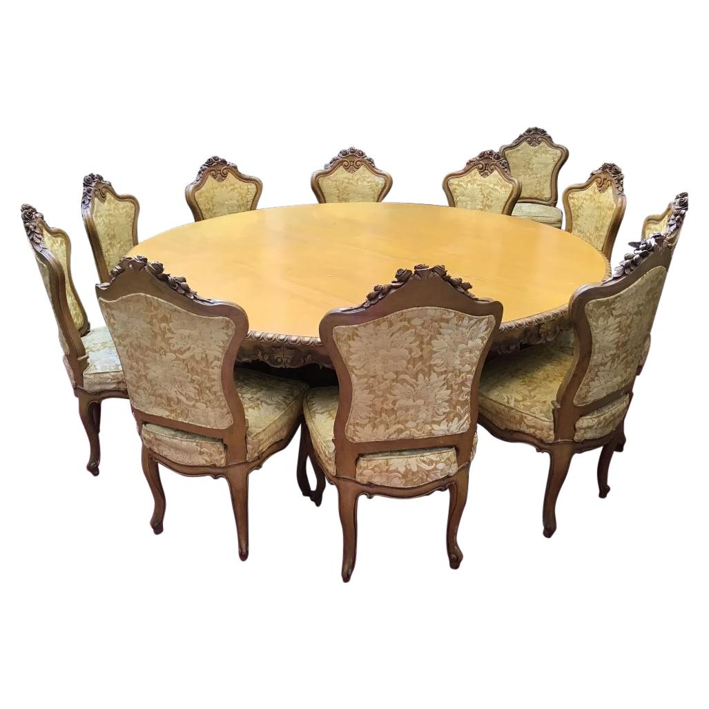 19th Century Italian Dining Room Set Consisting of 1 Round Table and 14 Chairs