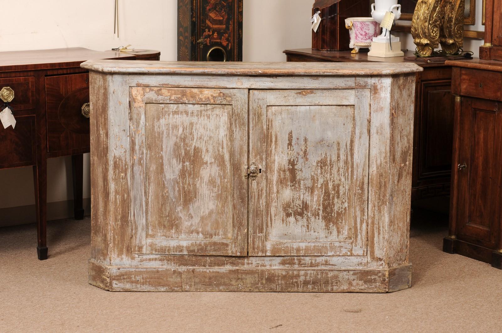 19th Century Italian Distressed Painted Credenza with Canted Sides For Sale 6