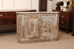 19th Century Italian Distressed Painted Credenza with Canted Sides