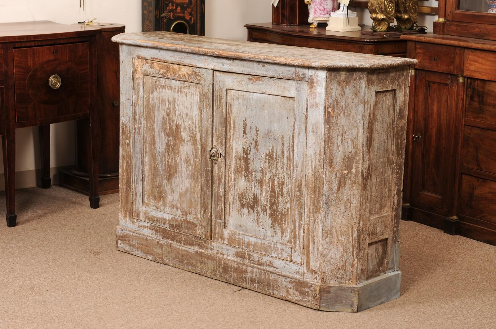 19th Century Italian Distressed Painted Credenza with Canted Sides For Sale 5