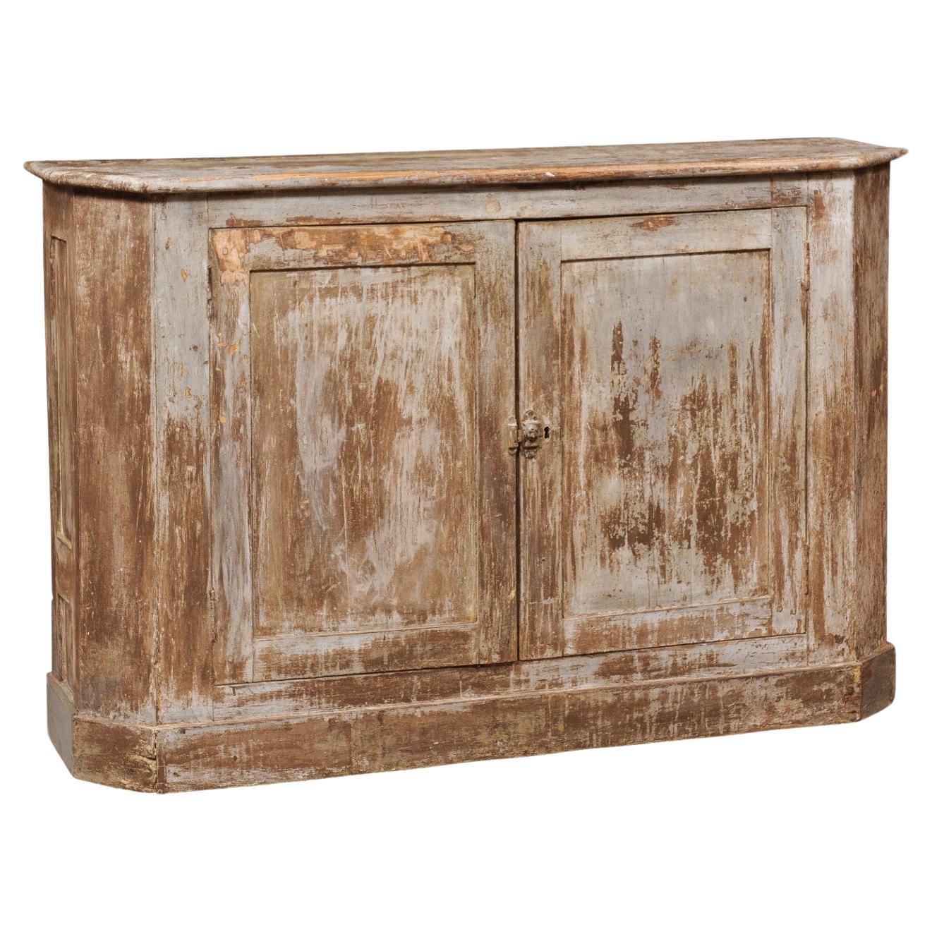 19th Century Italian Distressed Painted Credenza with Canted Sides