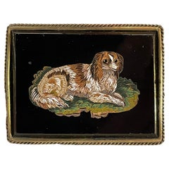19th Century Italian Micro Mosaic Dog Brooch Grand Tour Souvenir