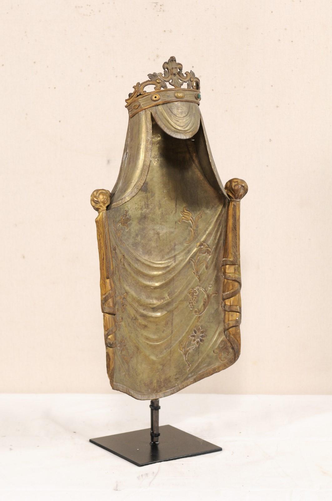 19th Century Italian Draped and Crowned Altarpiece on Custom Stand 4