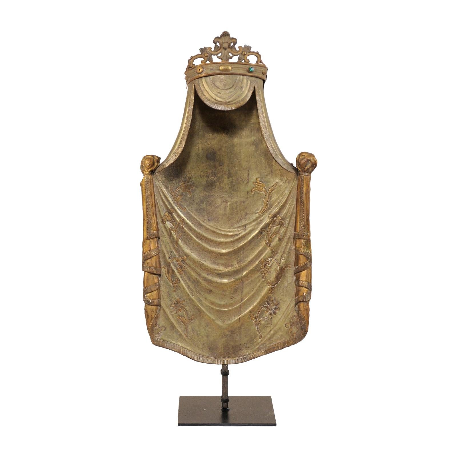 19th Century Italian Draped and Crowned Altarpiece on Custom Stand