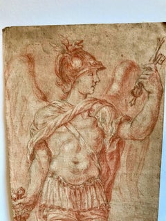 19th Century Italian Drawing of an Archangel in Red Chalk