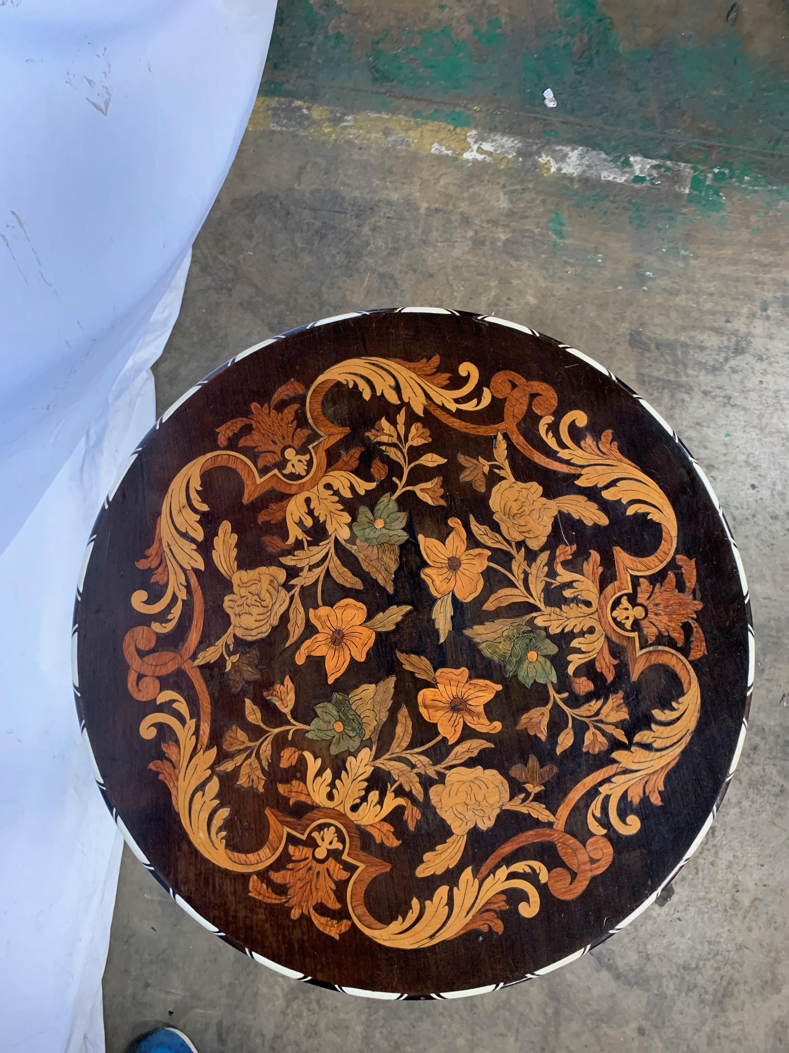 Inlay 19th Century Italian Ebonised and Marquetry Inlaid Occasional Table For Sale