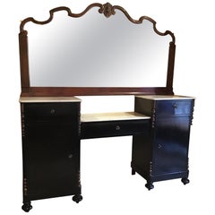 19th Century Italian Ebonized Cupboard with Mahogany Mirror and Marble Top
