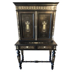 19th Century Italian Ebonized Wood and Inlay Marquetry Sideboard