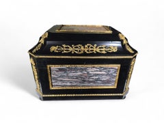 19th Century Italian Ebonized Wood Casket with Marble Plaques and Gilt Bronze Mo