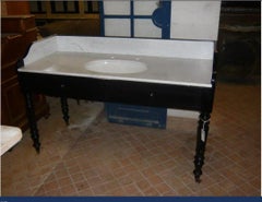 19th Century Italian Ebonized Wood Cupboard Sink with Marble Top, 1890s
