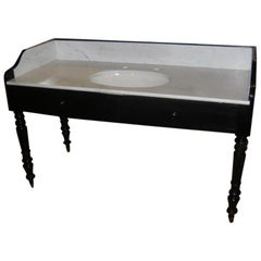 19th Century Italian Ebonized Wood Cupboard Sink with Marble Top, 1890s