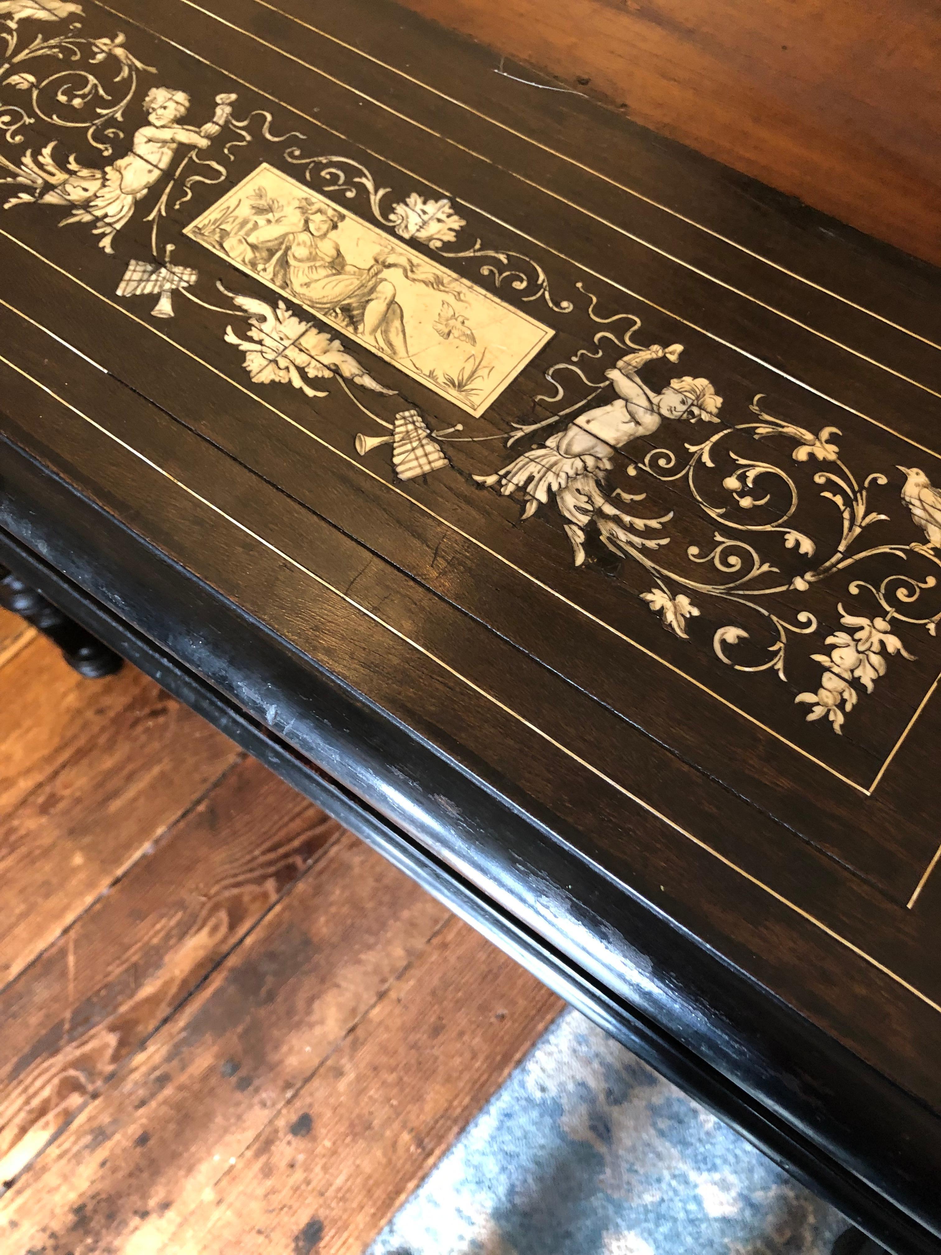 19th Century Italian Ebonized Wood and Inlay Marquetry Sideboard For Sale 8