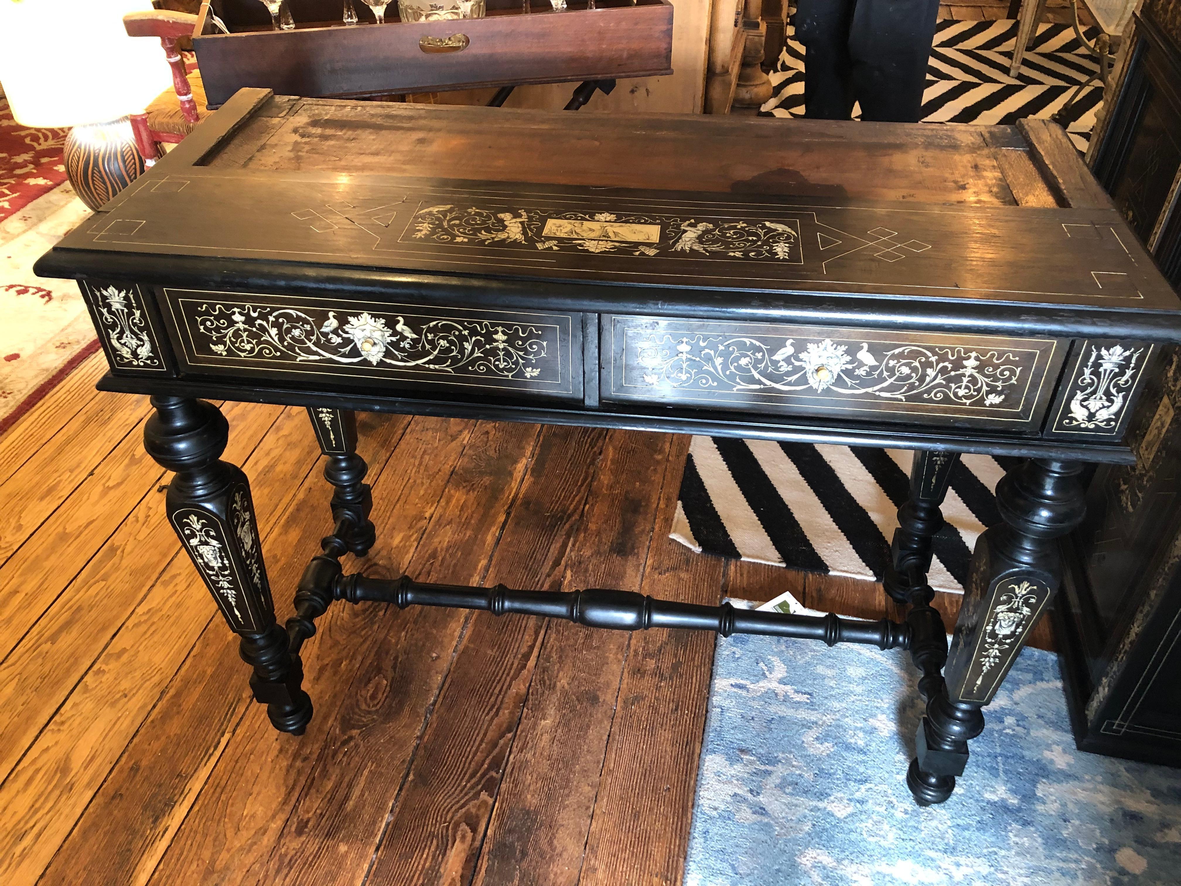 19th Century Italian Ebonized Wood and Inlay Marquetry Sideboard For Sale 9