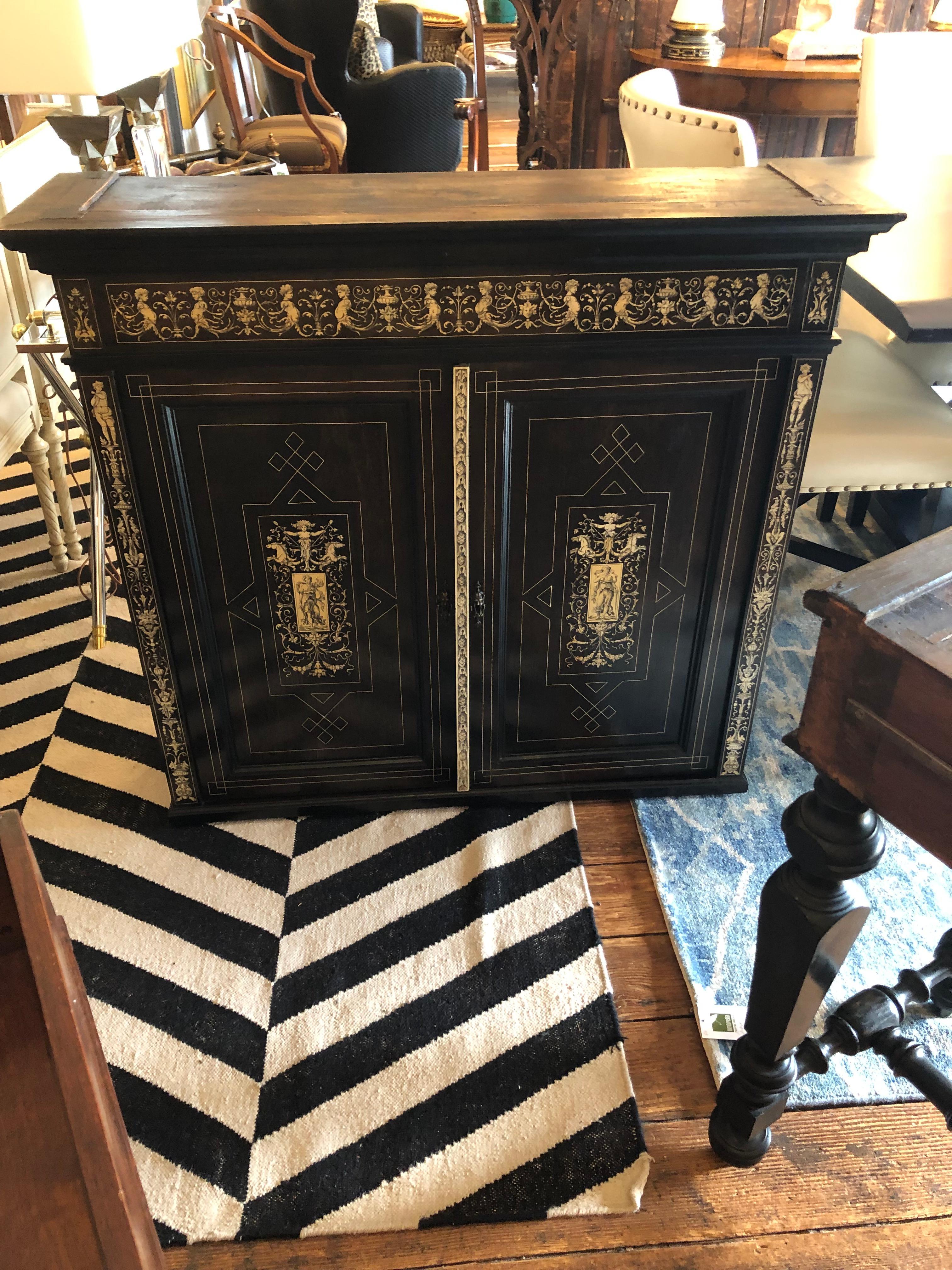 19th Century Italian Ebonized Wood and Inlay Marquetry Sideboard For Sale 11