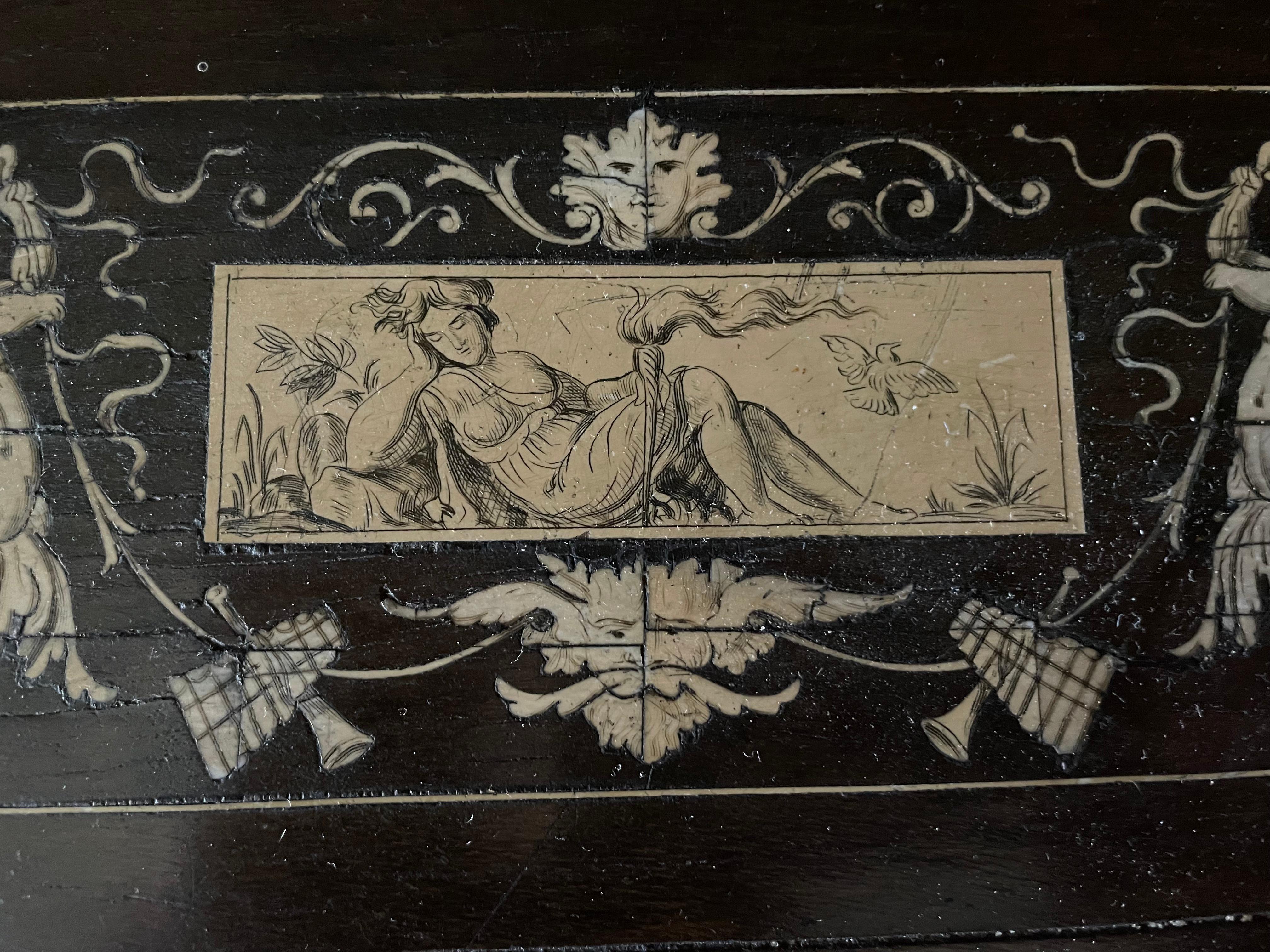 19th Century Italian Ebonized Wood and Inlay Marquetry Sideboard In Good Condition For Sale In Hopewell, NJ