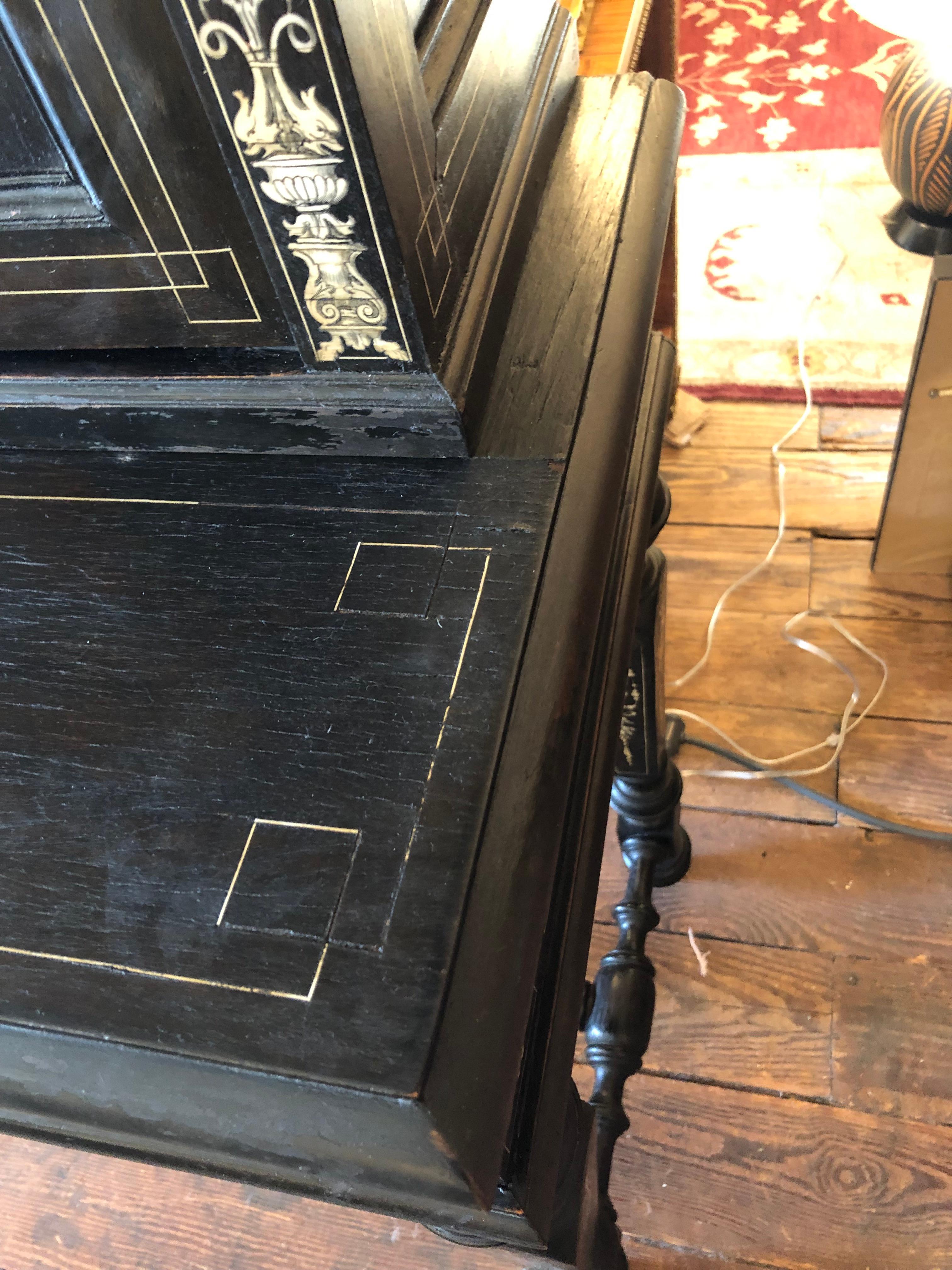 19th Century Italian Ebonized Wood and Inlay Marquetry Sideboard For Sale 3